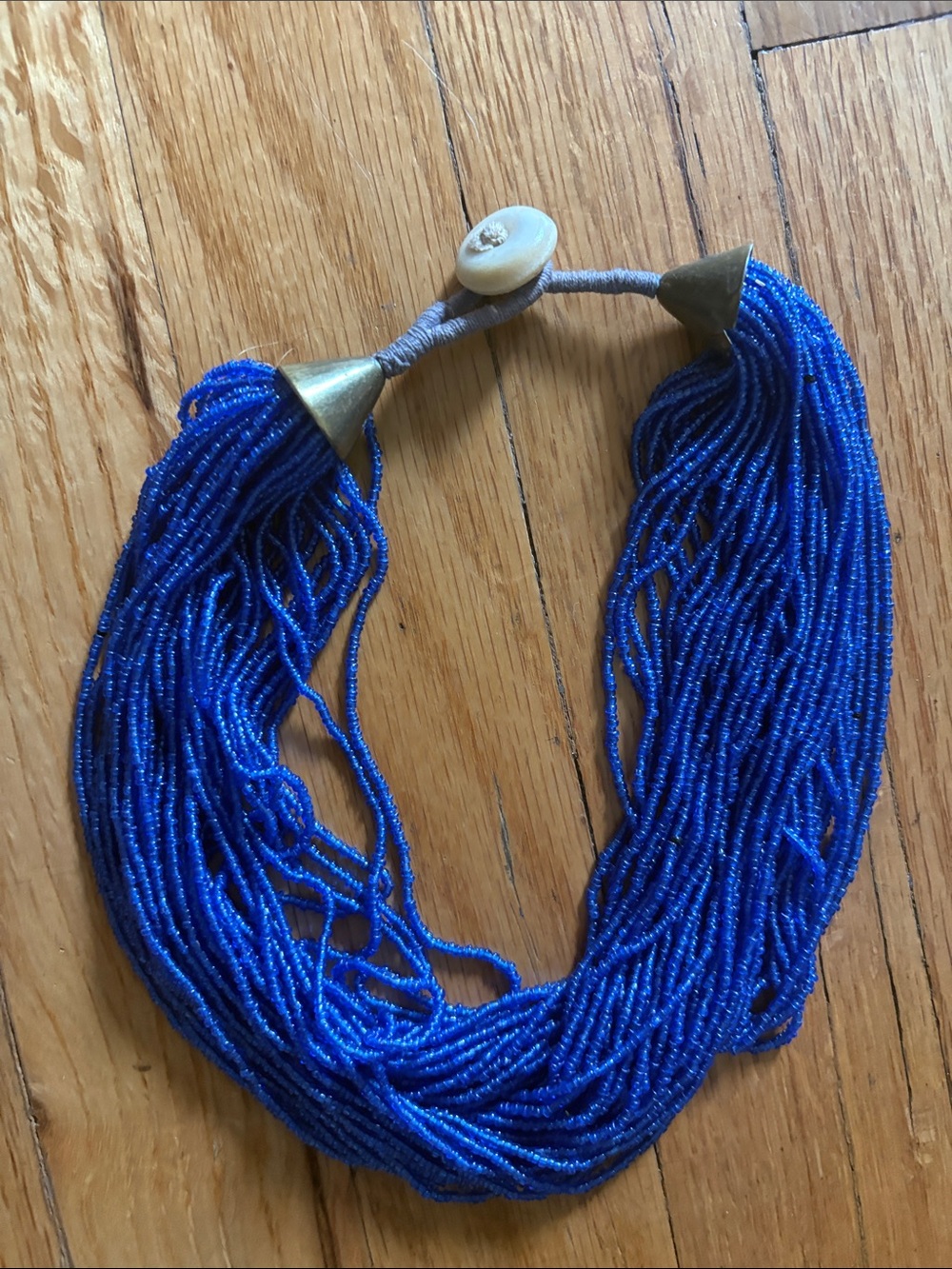 vintage konyak naga colbalt blue multi-strand seed bead necklace